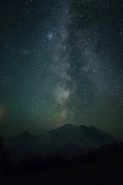 Photo of Mount Rainier at Night with Mliky way in Washington