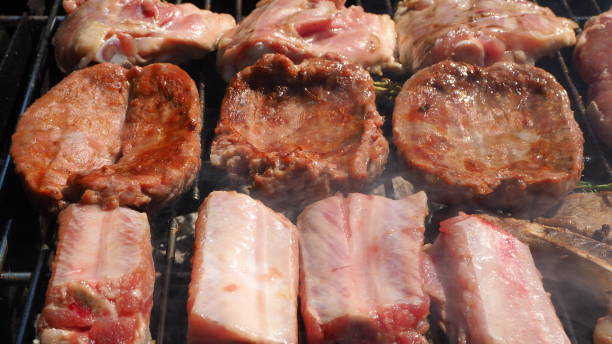istock Roasted Juicy meat cooked over the coals on a barbecue 1021782594