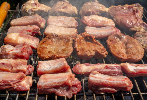 istock Roasted Juicy meat cooked over the coals on a barbecue 1021782772