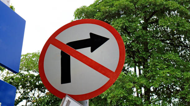 istock Close up no turn right sign 1021784888