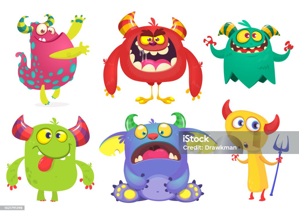 Cartoon Monsters collection. Vector set of cartoon monsters isolated. Ghost, troll, gremlin, goblin, devil and monster Monster - Fictional Character stock vector