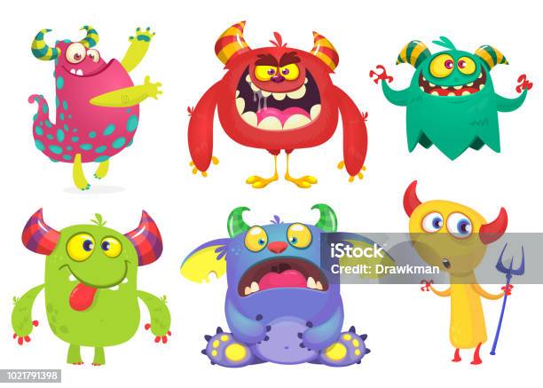 Cartoon Monsters Collection Vector Set Of Cartoon Monsters Isolated Ghost Troll Gremlin Goblin Devil And Monster Stock Illustration - Download Image Now