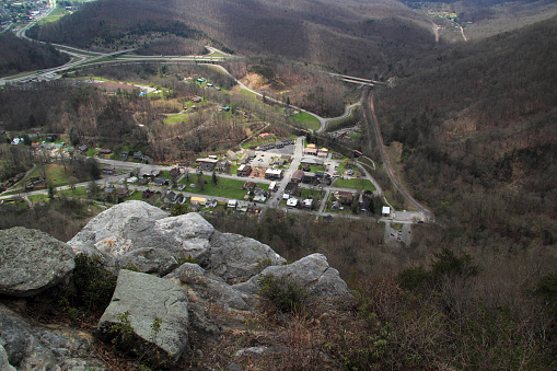 The small town of Cumberland Gap, Tennessee, is one of the numerous towns and landmarks visible from the Pinnacle Overlook in Cumberland Gap National Historical Park