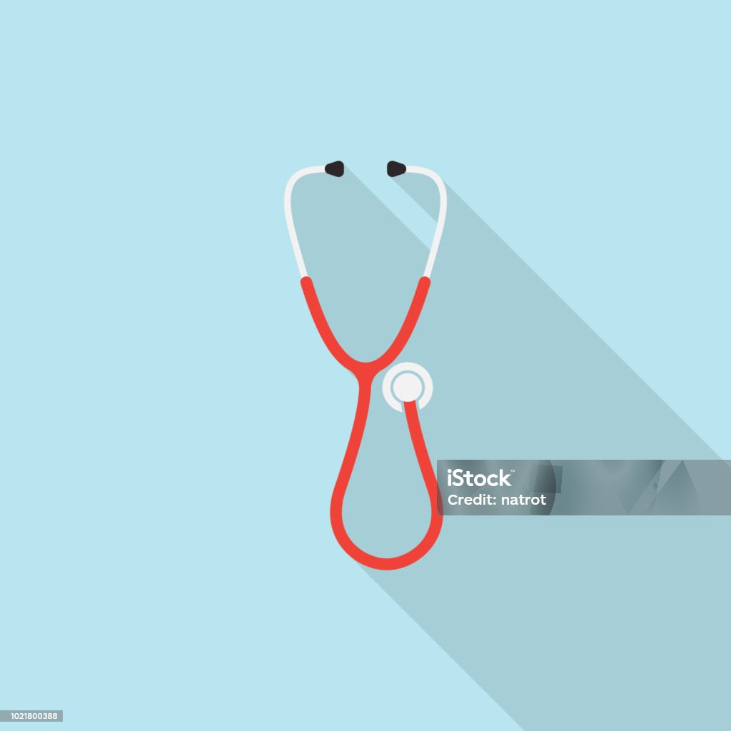 Stethoscope icon with long shadow on blue background, flat design style Stethoscope stock vector