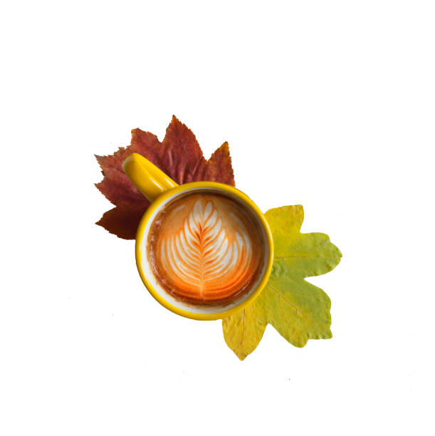istock Isolated autumn leaves with cup of coffee 1021805814