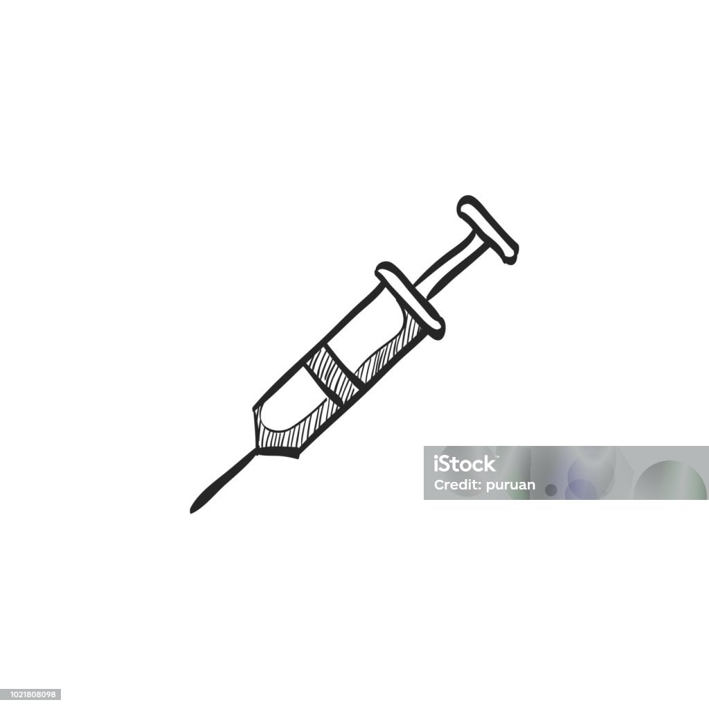 Sketch icon - Syringe Syringe icon in doodle sketch lines. Needle medical doctor Syringe stock vector