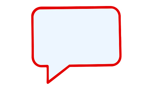 Red outlined speech bubble on white background