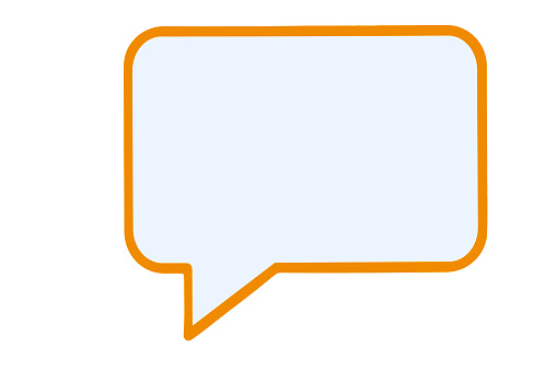 Orange outlined speech bubble on white background