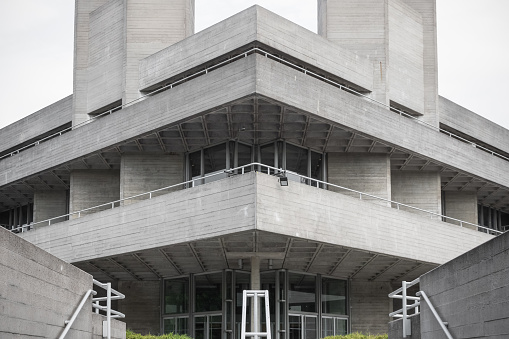 London, UK - July 19, 2018 - The Brutalist architecture of the National Theatre in the South Bank area