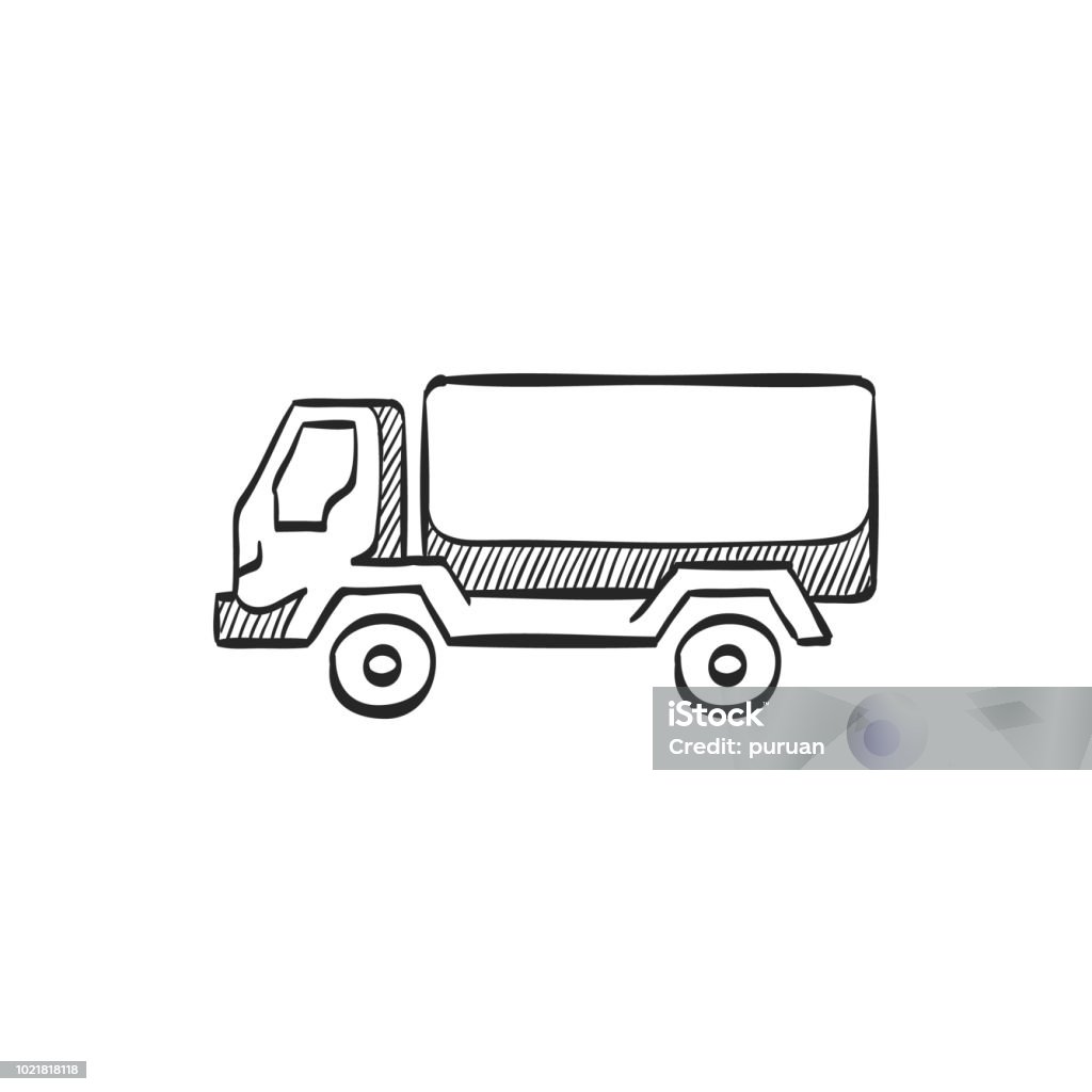 Sketch icon - Military truck Military truck icon in doodle sketch lines. War transportation. Truck stock vector