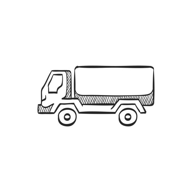 Sketch icon - Military truck Military truck icon in doodle sketch lines. War transportation. truck drawings stock illustrations