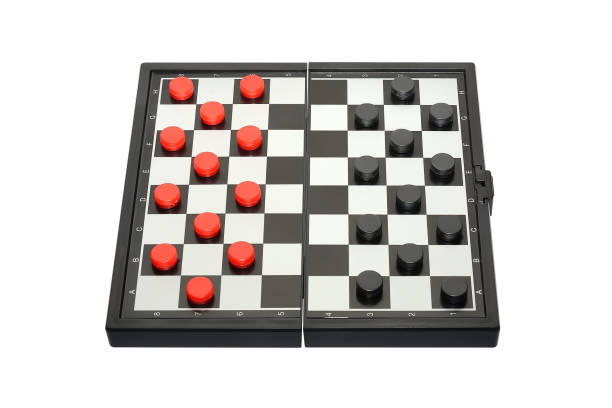 istock Checkers on the board isolated on white background 1021823416