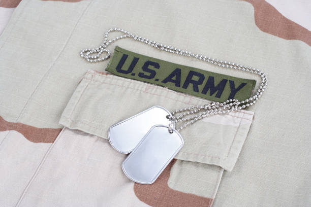istock US ARMY branch tape with dog tags on desert camouflage uniform 1021833376