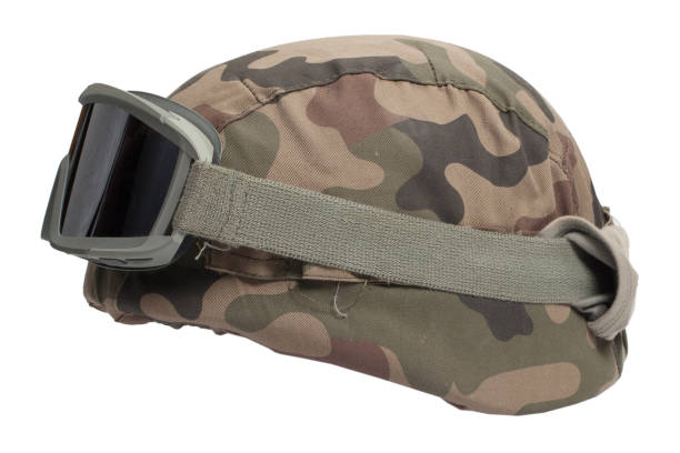 istock kevlar helmet with camouflage cover and protective goggles 1021836548