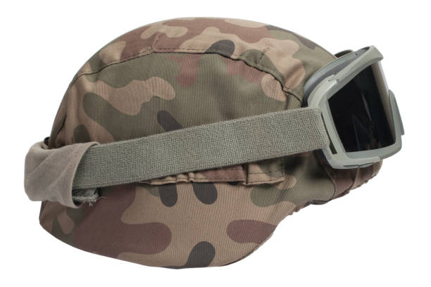 istock kevlar helmet with camouflage cover and protective goggles 1021837078