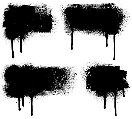Set of grunge design elements. Black texture backgrounds. Paint roller strokes with spray paint. Isolated vector image black on white.