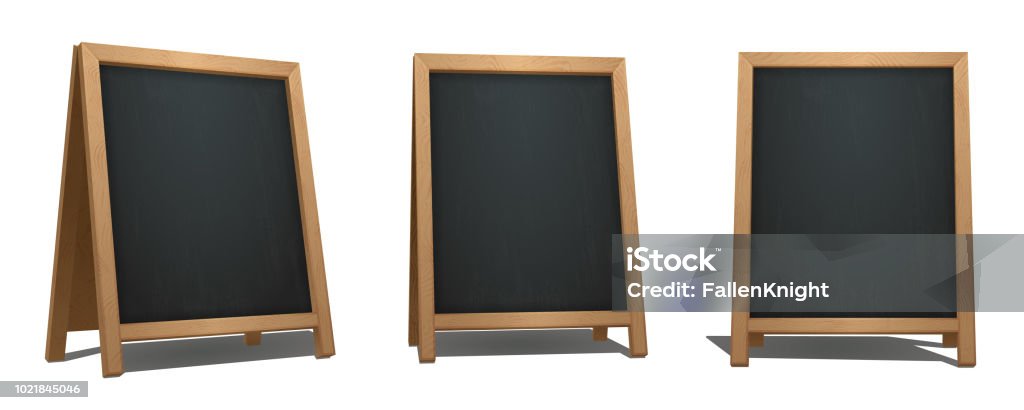 Brown A-Frame Chalkboard from different angles. Bar signage for drinks, cocktails, dish of the day. Realistic street menu sign. Eps10 vector Chalkboard - Visual Aid stock vector