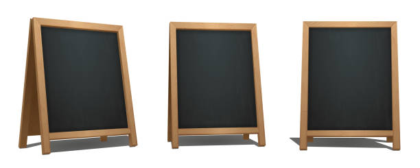 Brown A-Frame Chalkboard from different angles. Bar signage for drinks, cocktails, dish of the day. Realistic street menu sign. Eps10 vector blackboard stock illustrations