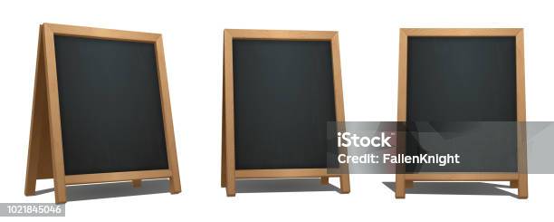 Brown Aframe Chalkboard From Different Angles Bar Signage For Drinks Cocktails Dish Of The Day Realistic Street Menu Sign Stock Illustration - Download Image Now