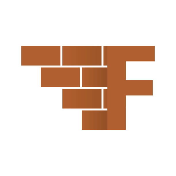 ilustrações, clipart, desenhos animados e ícones de letra f logotipo, design de logotipo de parede de tijolo com lugar para os seus dados.  imagem vetorial. - franc sign wall brick sign