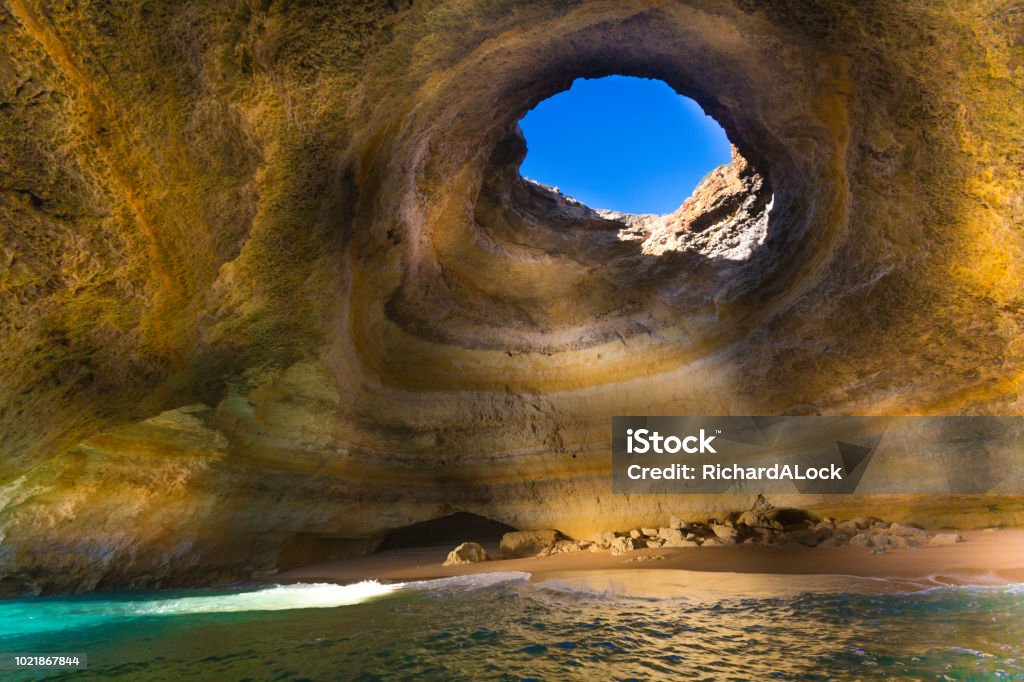 Benagil Cave, Algarve, Portugal, Image of the stunning Benagil Sea Cave situated on the coast of the Algarve in Portugal Cave Stock Photo