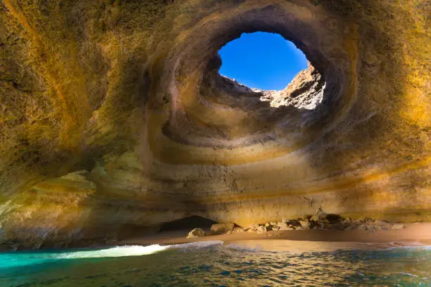 Image of the stunning Benagil Sea Cave situated on the coast of the Algarve in Portugal