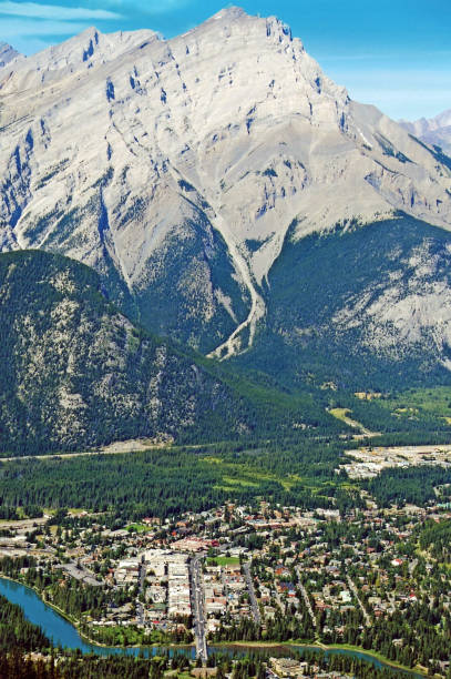 istock Bow River valley with Banff town  from above 1021878822