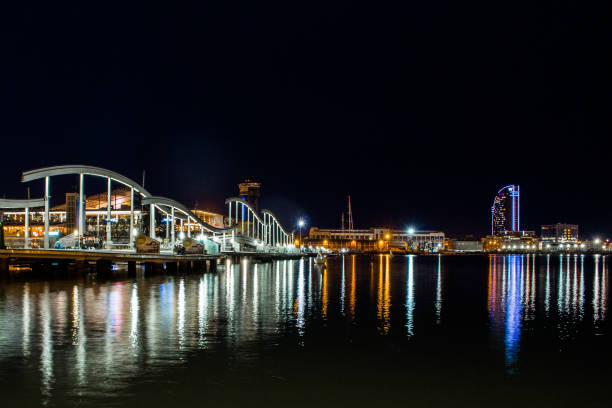 Barcelona, catalonya, ES- Port Vell- 07/11/2018\nNigh landscape at Puerto viejo (ciutat vieja) Barcelona