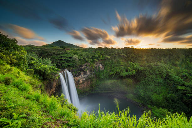 Wailua Falls Hawaiian Waterfall stock photo