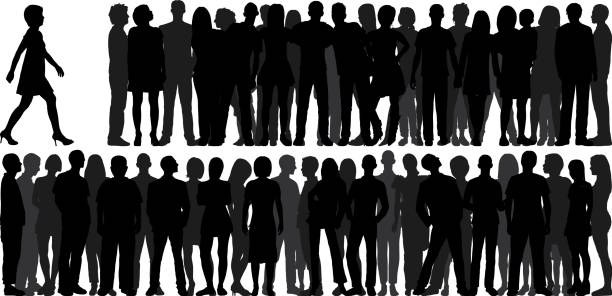 ilustrações de stock, clip art, desenhos animados e ícones de crowd (all people are complete and moveable) - outline silhouette black and white adults only