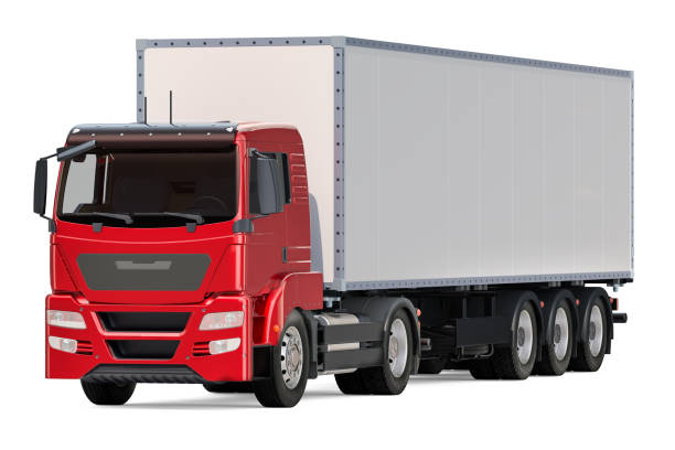 istock Truck with isothermal van, side view. 3D rendering isolated on white background 1021898516
