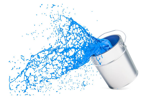 istock Blue paint can with splashing, 3D rendering isolated on white background 1021898546