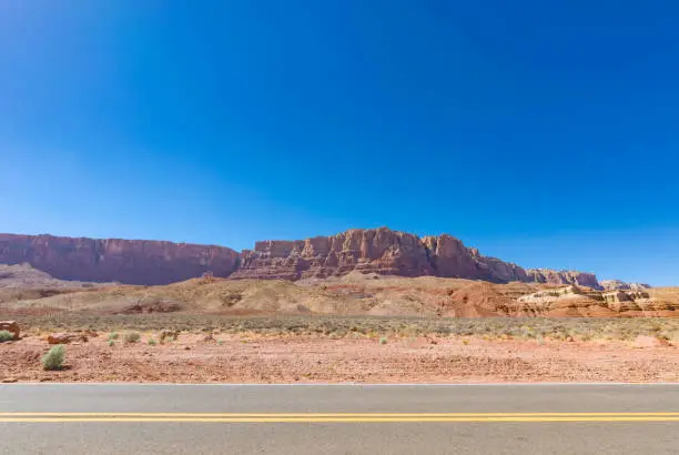 An empty desert highway in northern Arizona.