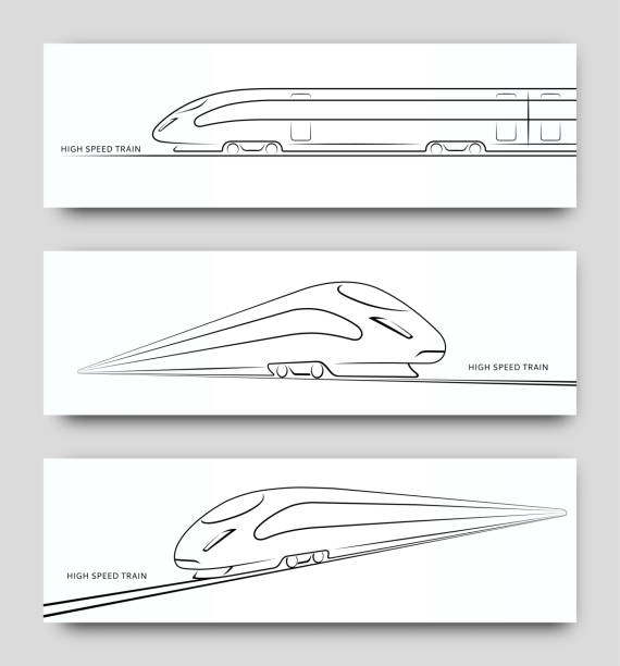 Abstract high speed train in motion. Set of modern train silhouettes, outlines, contours isolated on white background. Side and perspective view. Vector illustration Abstract high speed train in motion. Set of modern train silhouettes, outlines, contours isolated on white background. Side and perspective view. Vector illustration round the world travel stock illustrations