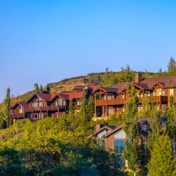 istock Beautiful homes in sunset light Park City square 1021913216