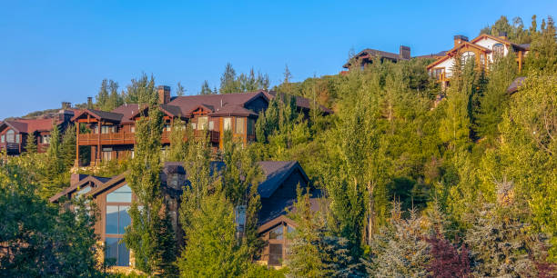 istock Luxury homes with sunset lighting Park City pano 1021913266