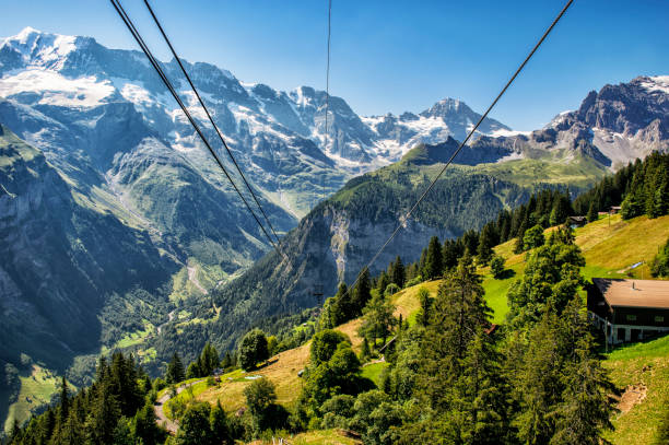 istock Cable Car View from Station Looking into the Beautiful Swiss Valley 1021915742