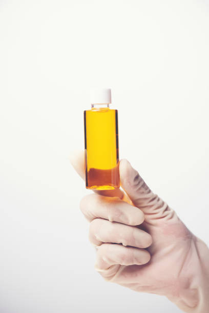 istock Chemical liquid in glassware of science lab on white background 1021921146