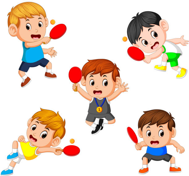 illustrazioni stock, clip art, cartoni animati e icone di tendenza di gruppo di varie posizioni del tennista - 5549