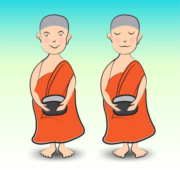 буддийский монах мультфильм вектор иллюстрации, нарисованные от руки буддизма религии. - buddhism monk book zen like stock illustrations