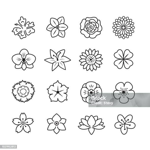 Flower Icon Set Stock Illustration - Download Image Now - Flower, Icon Symbol, Line Art