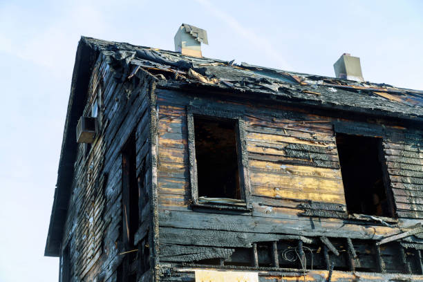 istock Abandoned house completely consumed by fire is burnt to the ground after fire 1021955298