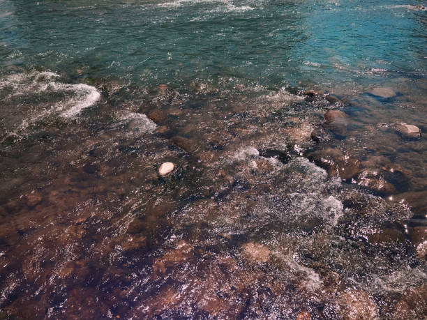 River Rocks and Turquoise Blue Water on Truckee River, Nevad Landscape view of large group of rocks in Truckee River, Nevada, USA truckee river photos stock pictures, royalty-free photos & images