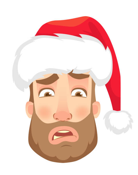 bildbanksillustrationer, clip art samt tecknat material och ikoner med chef för en man i en jultomten hatt. man ansikte uttryck. mänskliga känslor. uppsättning av tecknade vektor illustrationer. ledsen - santa hat
