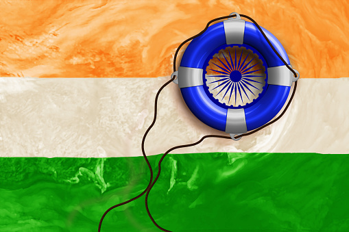 Illustration of Indian flag with lifebuoy.