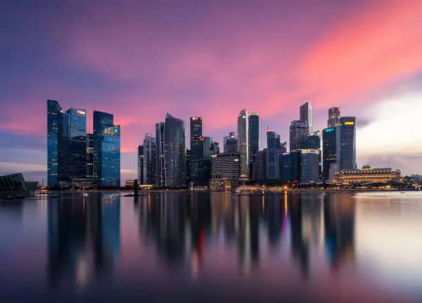 Sunset Reflection at Centre Business District, Singapore