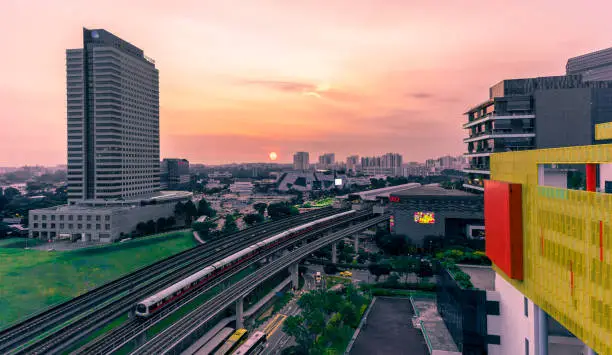 Jurong East / Singapore - May 10th 2018: Sunset at Jurong East MRT station, 6.20 pm