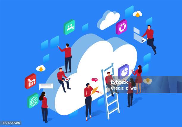 Network Cloud Communication Stock Illustration - Download Image Now - Cloud Computing, Repairing, Isometric Projection