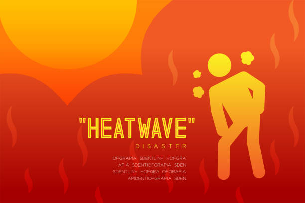 Heatwave Disaster of thirsty man icon pictogram design infographic illustration isolated on orange red gradient background, with copy space Heatwave Disaster of thirsty man icon pictogram design infographic illustration isolated on orange red gradient background, with copy space heatwave stock illustrations