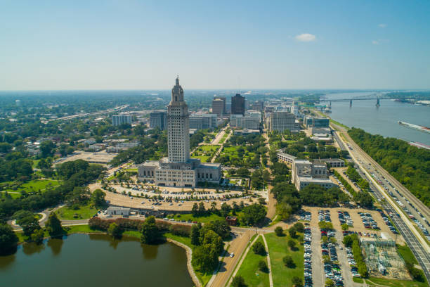 Aerial photo Downtown Baton Rouge Louisiana USA Aerial photo Downtown Baton Rouge Louisiana USA baton rouge stock pictures, royalty-free photos & images